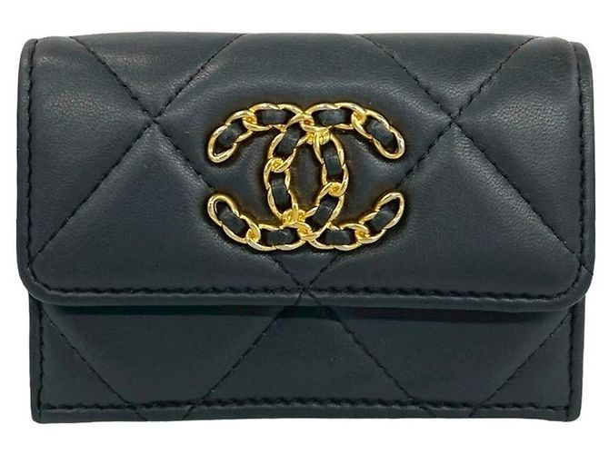 Chanel 19 Coco Mark Lambskin Leather Tri-fold Wallet Brown