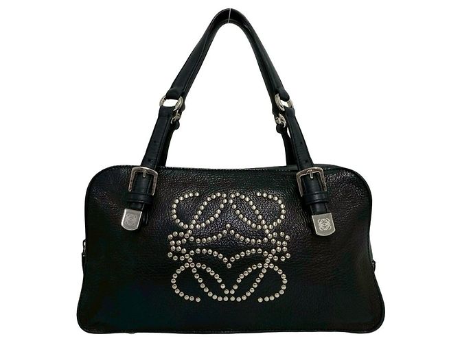 Loewe Anagram Studded Logo Leather Handbag Black