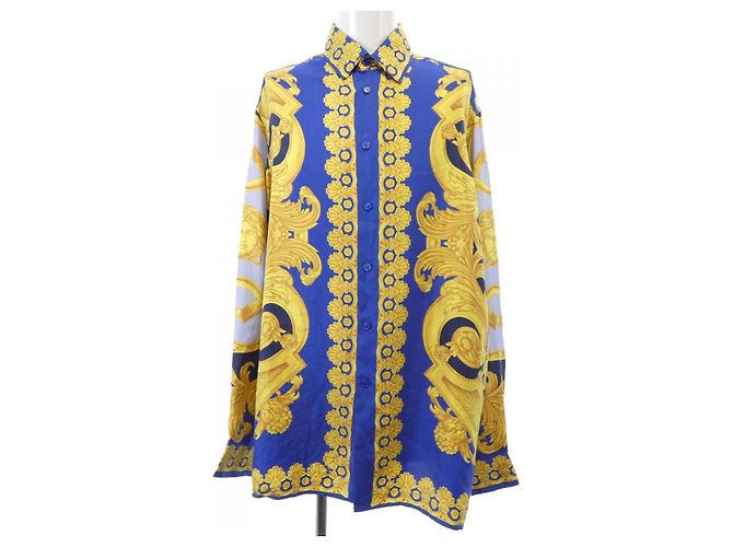 Camicia in seta Versace 1003941 Blu Giallo
