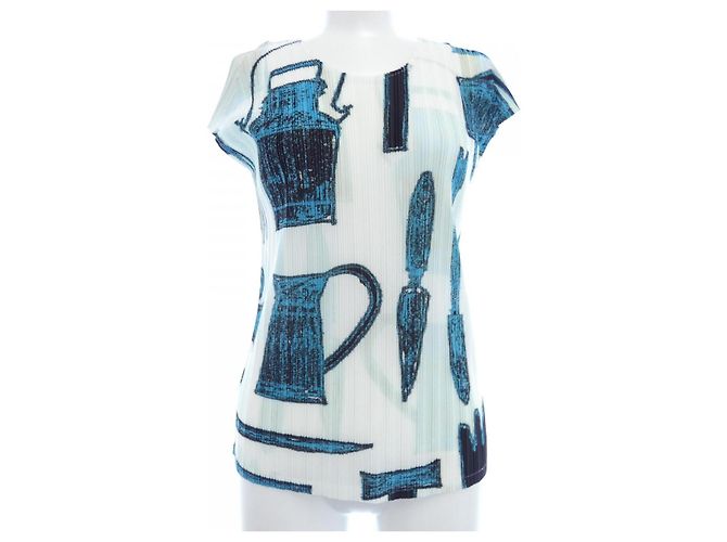 Autre Marque PLEATS PLEASE Top Weiß Blau