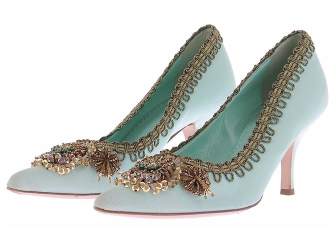 Miu Miu Scarpins turquesa e dourados Azul