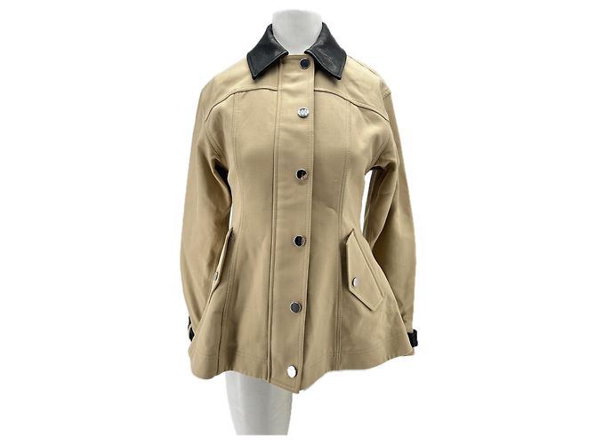 Veronica Beard Giacca beige con collo in pelle