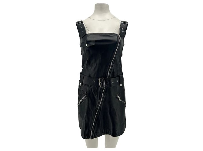 Zara Lederkleid schwarz midi