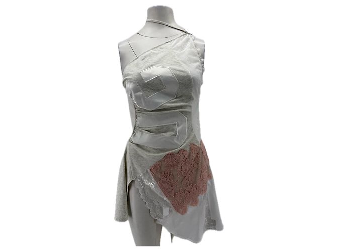 Autre Marque Vestido asimétrico de dos materiales Gris