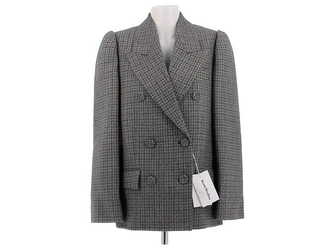 Acne Blazer aus Wolle im Hahnentratt-Muster Grau