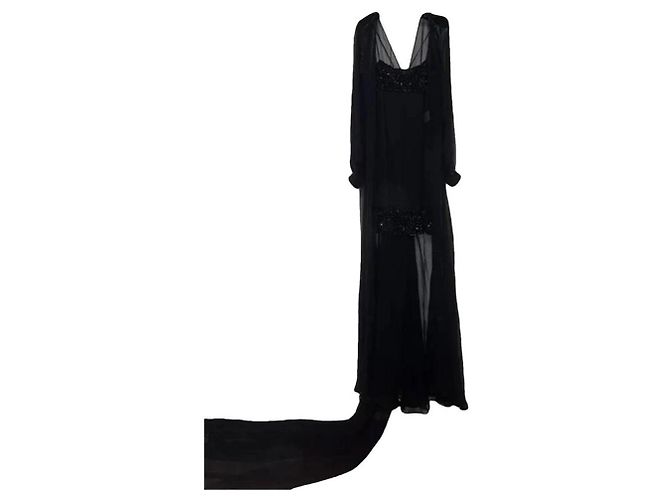 Medusa Versace Abito Maxi Trasparente Nero con Perline e Mantella 
