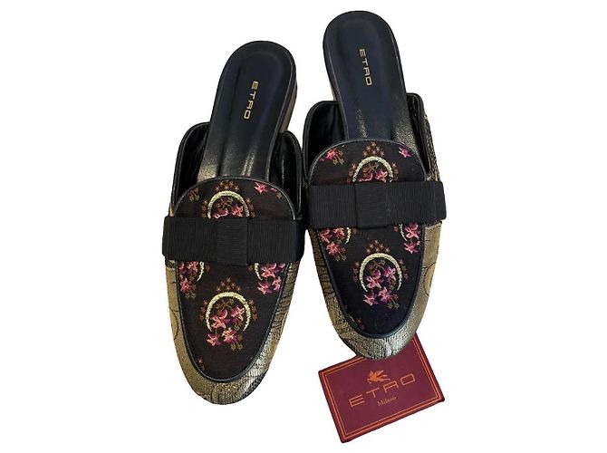 Etro Mule ricamate Nero Rosa D'oro