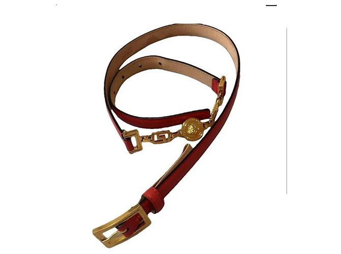 Versace Medusa Ledergürtel Rot Golden 