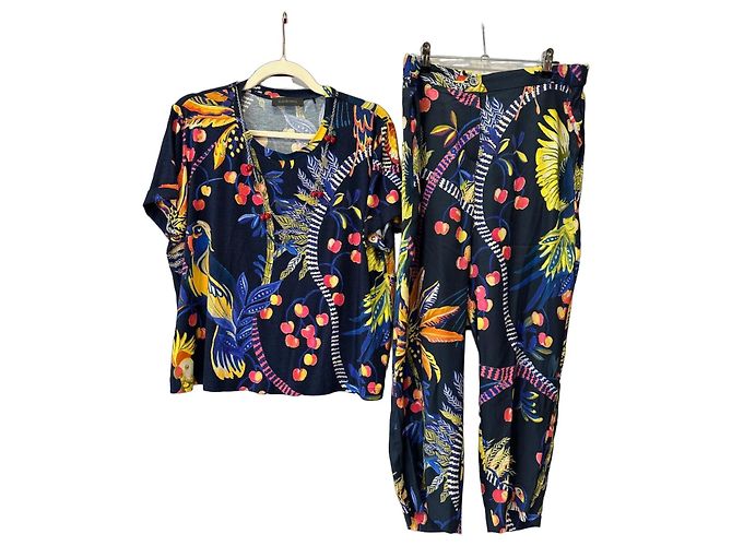 Elena Miró Completo Elena Mirò con Stampa Tropicale - Top e Pantaloni Multicolore Blu scuro