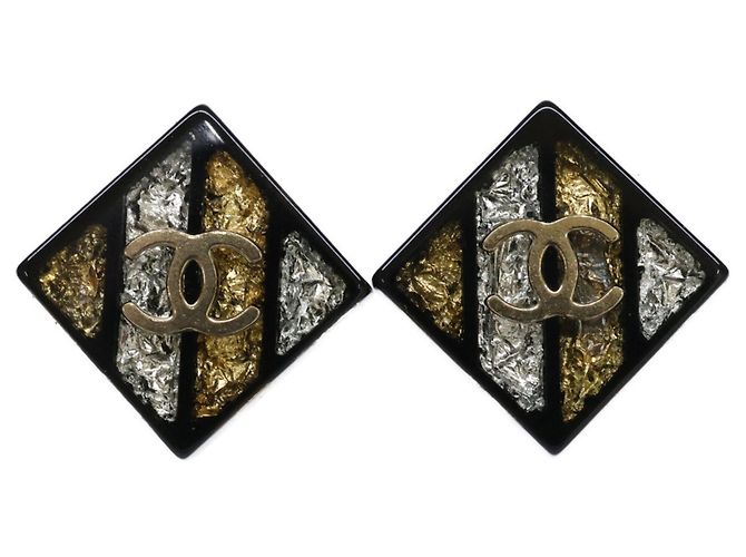 Chanel 16C Coco Mark Eckige Ohrringe Schwarz