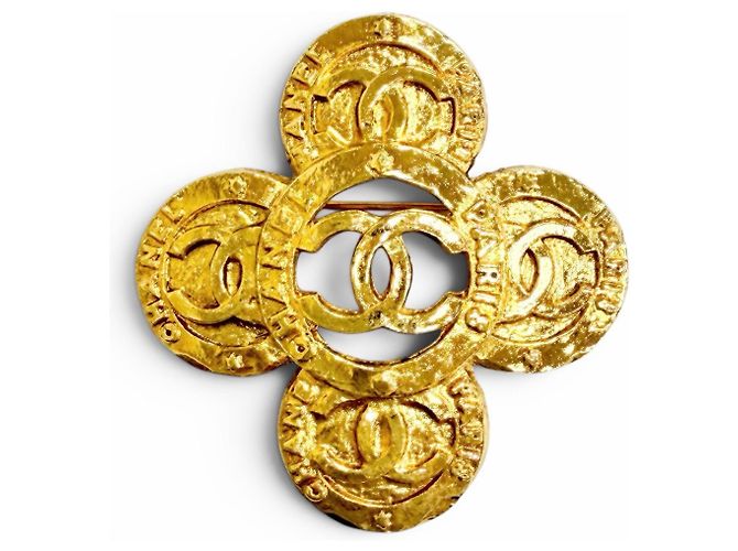 Chanel Vintage Coco Mark Blumenmotiv Brosche Golden