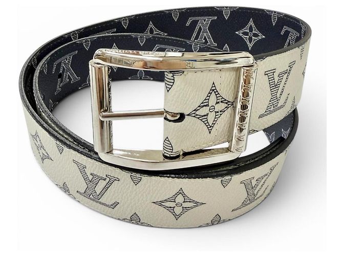 Louis Vuitton MP010V Gürtel Reverso Leather Belt Roh Marineblau