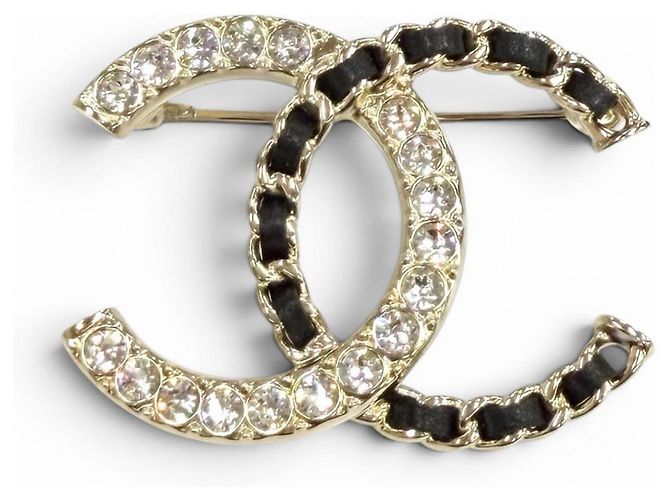 Chanel Coco Mark Strass-Brosche Schwarz Golden 