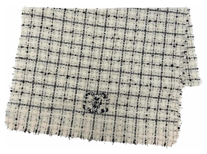 Echarpe de mistura de cashmere Chanel Preto Branco