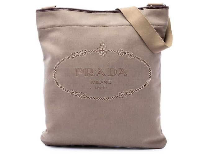 Borsa a tracolla Prada in tela beige Canapa con logo