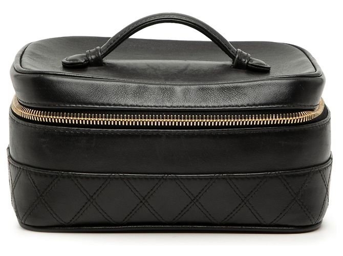 Chanel Black CC gestepptes Lammleder Vanity Bag Schwarz