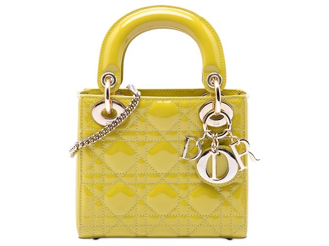 Lady Dior Mini en charol amarillo cannage
