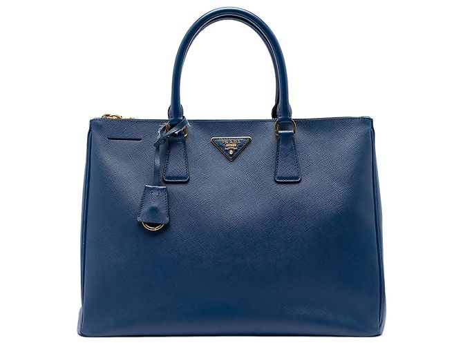 Cabas Prada Blue Large Saffiano Lux Galleria Double Zip Bleu