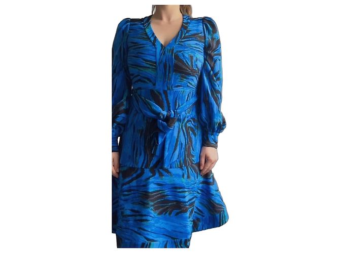 Diane von Furstenberg Midikleid Tie Dye Zebra Print Schwarz Blau Grün
