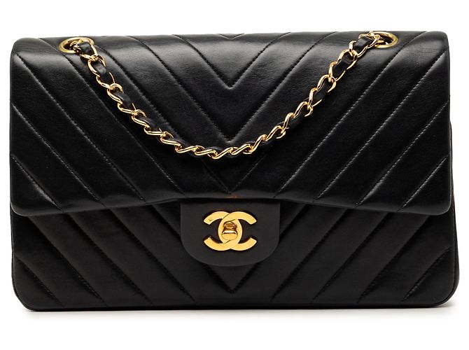 Chanel Black Medium Classic Chevron Lambskin Double Flap Noir