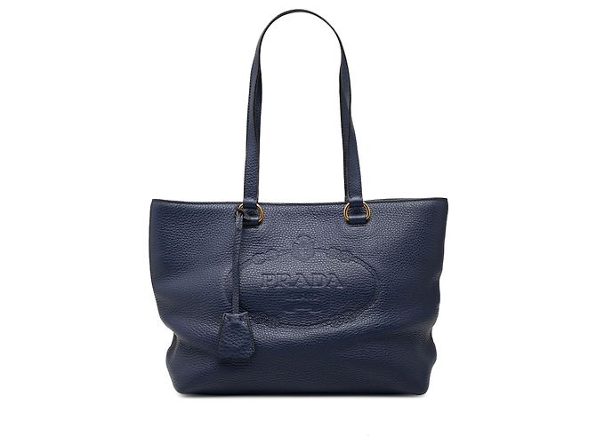 Tote Prada Blue Vitello Daino Canapa Logo Blu navy