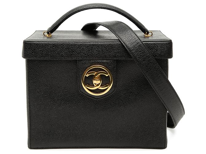 Chanel Black CC Caviar Vanity Box Case