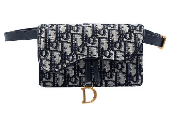 Dior Saddle Gürteltasche aus blauem Oblique Canvas Marineblau