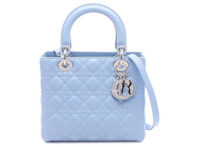 Lady Dior en agneau bleu taille Medium Bleu clair
