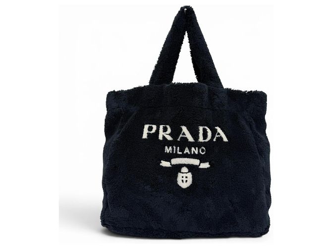 Prada Dark Navy Terry Tote Bag Navy blue