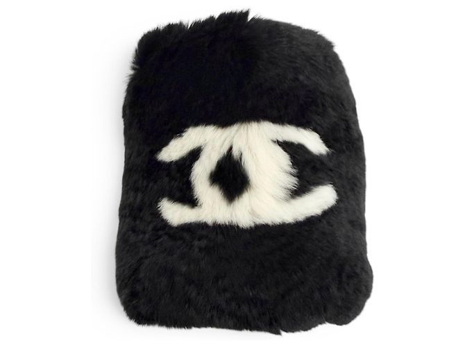 Chanel Coco Mark Lapin Pelzarmreif Schwarz Weiß