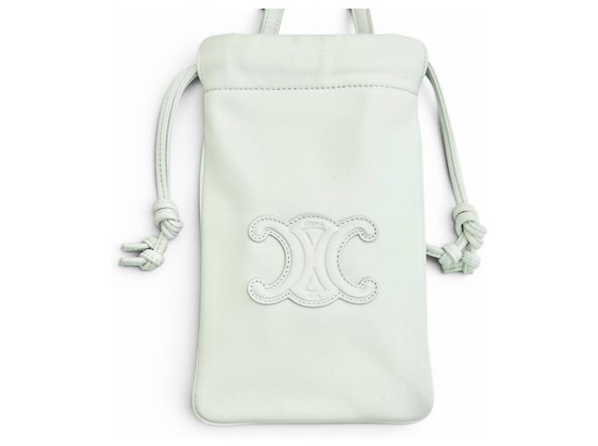 Céline Celine Leather Cuir Triomphe Drawstring Mobile Pouch Light green