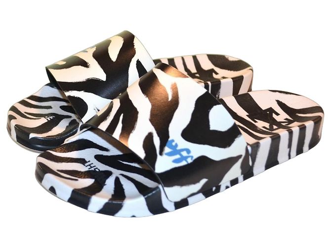 Off White Off-White Pool Slides Zebra Print Nero Bianco Stampa zebra 