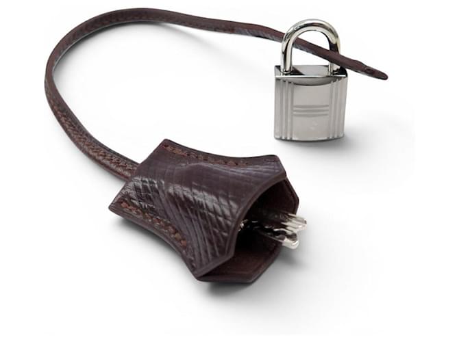 Hermès NEUF LOT HERMES CADENAS + TIRETTE AVEC CLOCHETTE CLES SAC KELLY PADLOCK BELL KEY Marron 