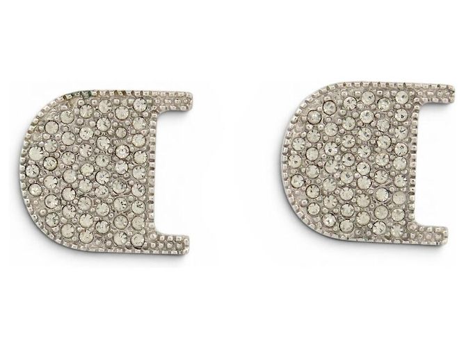 ORECCHINI DIOR LOGO CDEN IN METALLO ARGENTATO E STRASS + SACCHETTO Argento