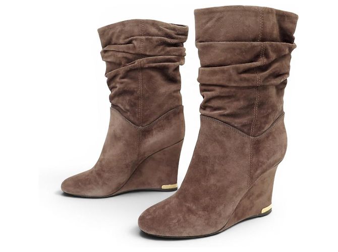 CHAUSSURES LOUIS VUITTON BOTTINES COMPENSEES 39 DAIM PLISSEES ANKLE BOOTS Marron