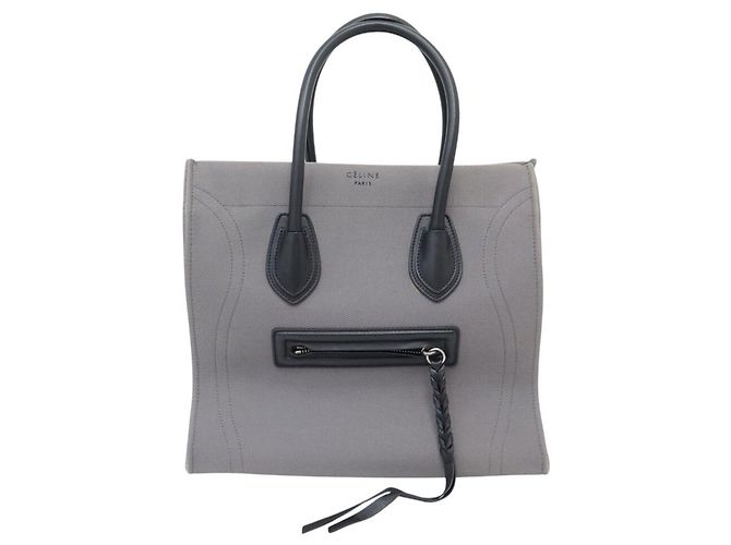 Céline BOLSA CELINE LUGGAGE PHANTOM MEDIUM EM TECIDO CINZA E COURO PRETO TOTE BAG