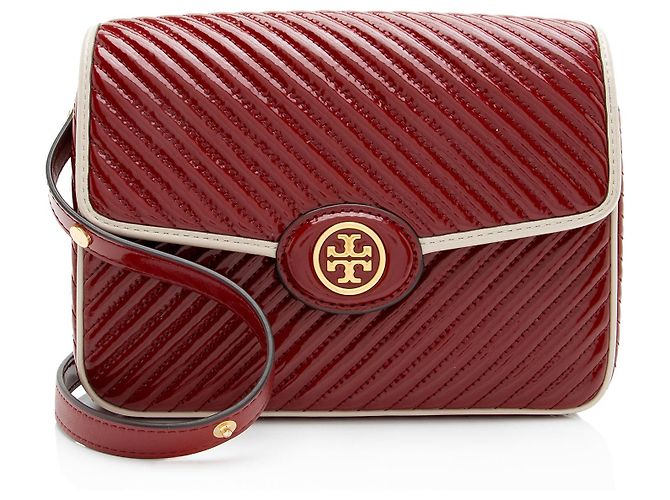 Bolsa de ombro Robinson em couro envernizado acolchoado Tory Burch Vermelho