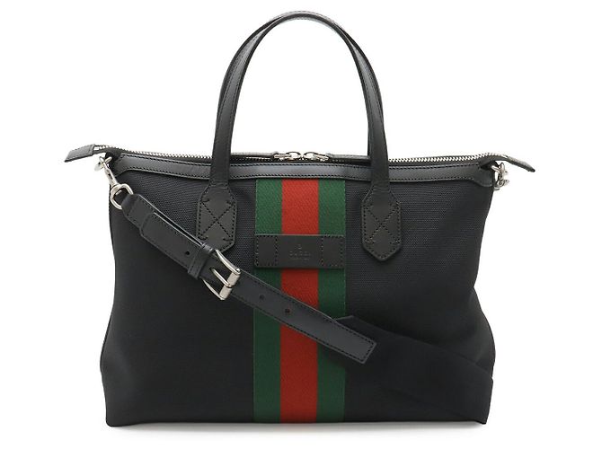Sacola Tote de Nylon e Couro Gucci Preto