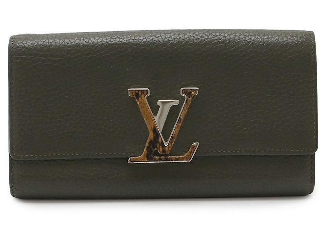 Portefeuille Bifold Louis Vuitton Capucines en cuir de python Vert