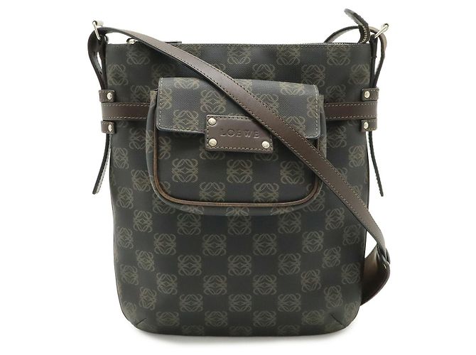 Borsa a tracolla in pelle Loewe Anagram Nero Marrone