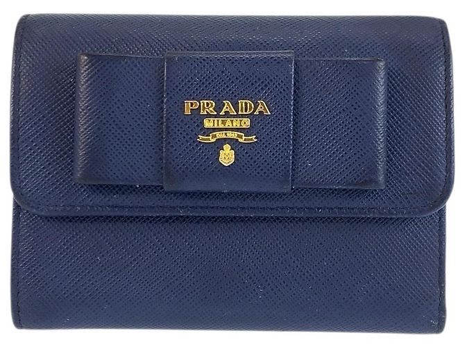 Ribbon Cartera compacta de cuero con lazo Fiocco Prada Azul