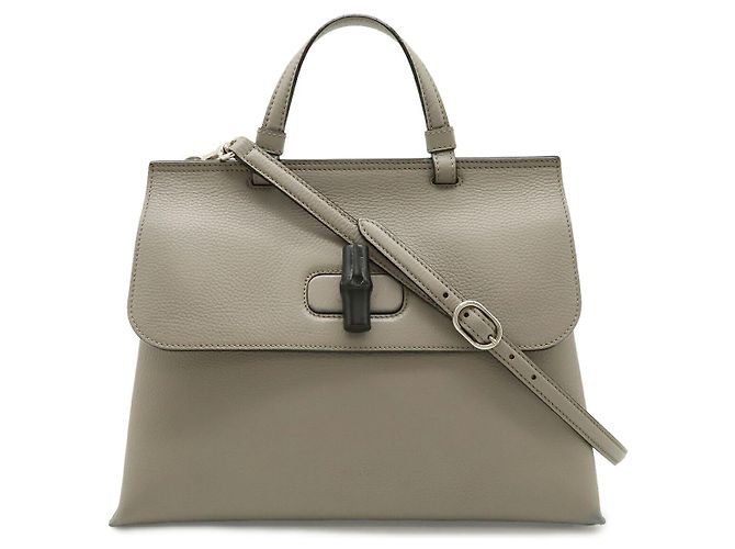 Gucci Bamboo Daily Medium Leder Handtasche Grau