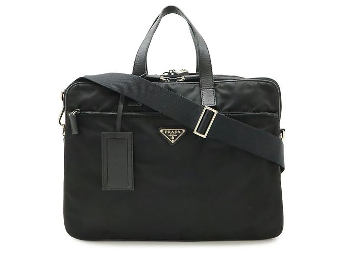 Prada Triangle Logo Nylon Briefcase Black