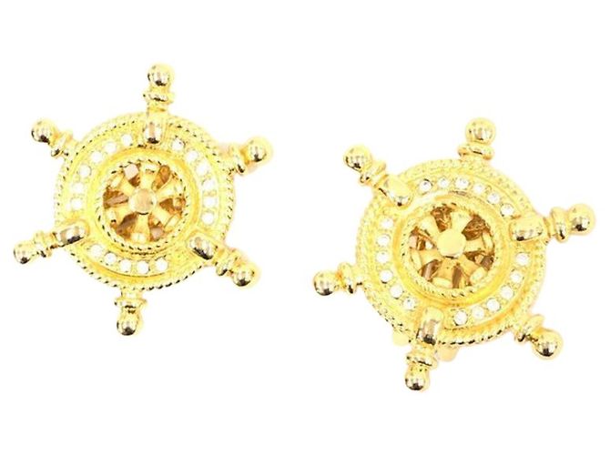 Orecchini a clip Christian Dior Nautical Timone Oro e Strass D'oro