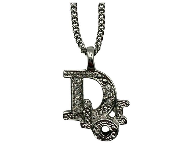 Collana Christian Dior Logo Cristalli e Strass Argento