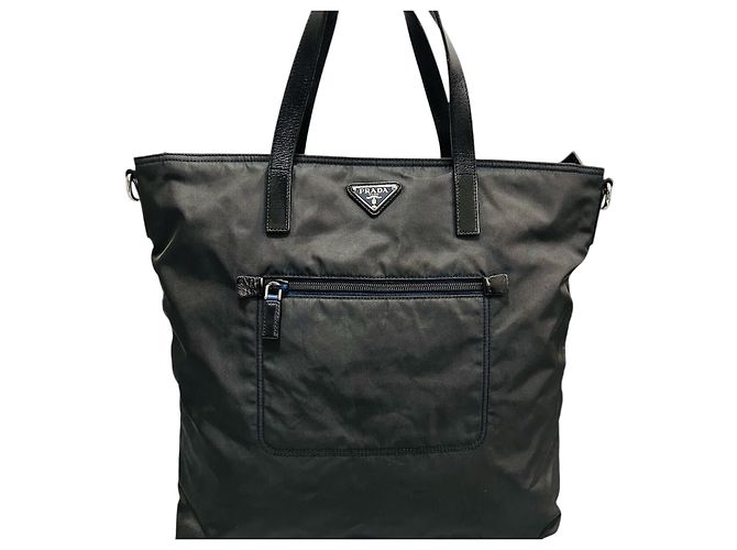 Prada Sac Cabas Nylon Tessuto et Cuir Noir