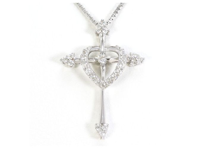 Autre Marque Collar de oro blanco de 14K con circonita cúbica Dorado