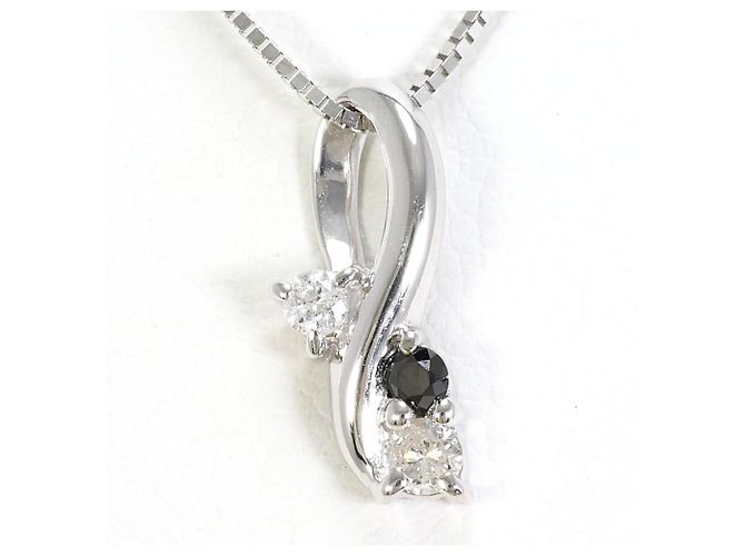 Autre Marque Collar de oro blanco de 10K con diamante negro Dorado