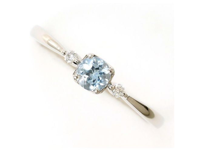 Autre Marque PT900 Platinring mit Aquamarin und Diamant