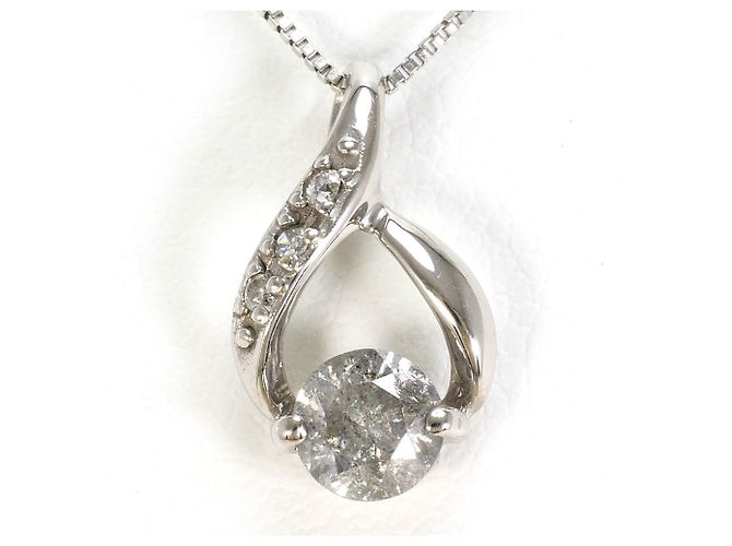 Autre Marque Collar de oro blanco de 10K con diamante Dorado